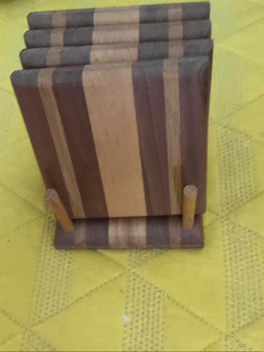 Wooden Striped Coaster Set with Stand - Natural Brown - Picture 1 of 3
